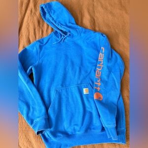 Carhartt Men's Bright Blue Hoodie
Loose fit size Small